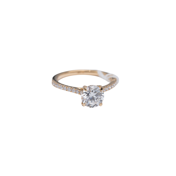 14k Yellow Gold LAB Round Solitaire Ring - 2.9 grams - 1.5ct round center stone - E/VS1 IGI - 0.44 cts half pave mounting  (IGI Report No: LG640444214)