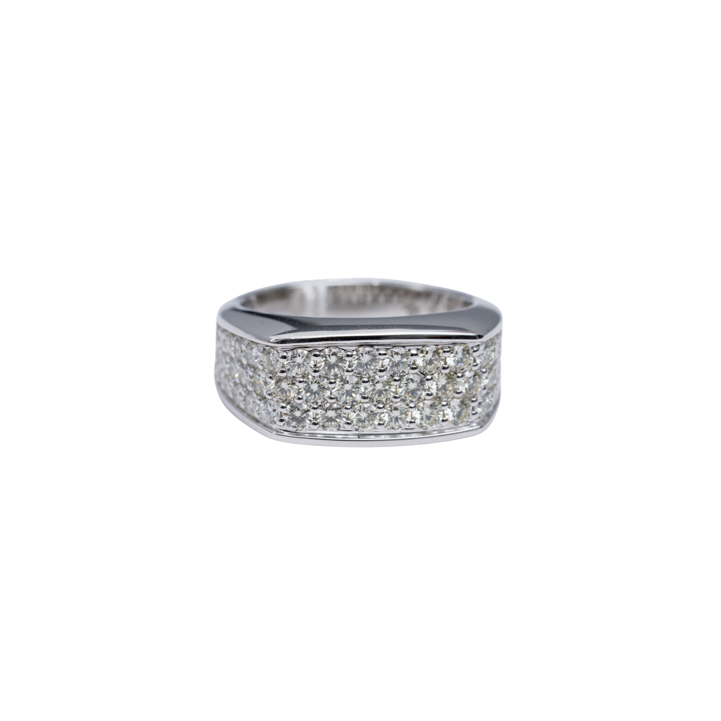 10k White Gold 3 Row Half Pave Ring - Round Dias - 8.2 grams - 2.04 cts - size: 9