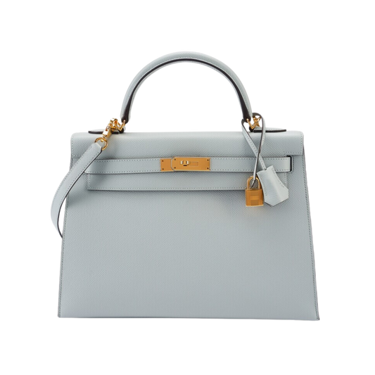 Hermes Kelly 32 Bleu Lin Epsom Leather