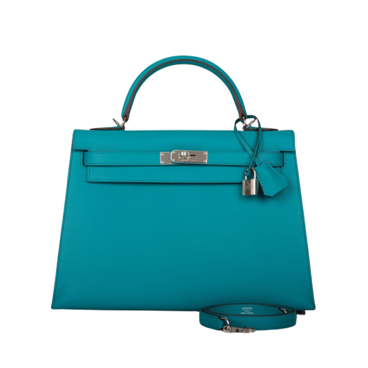 Hermes Kelly 32 Bleu Paon Epsom Leather