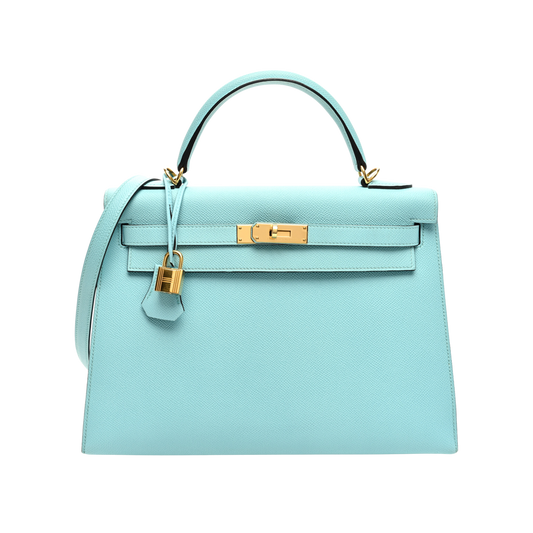 Hermes Kelly 32 Bleu Atoll Epsom Leather
