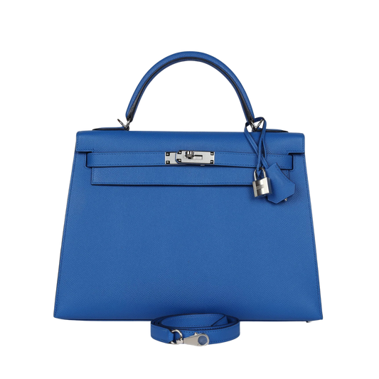Hermes Kelly 32 Bleu France Epsom Leather
