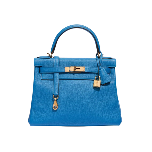 Hermes Kelly 28 Bleu Zanzibar Togo Leather
