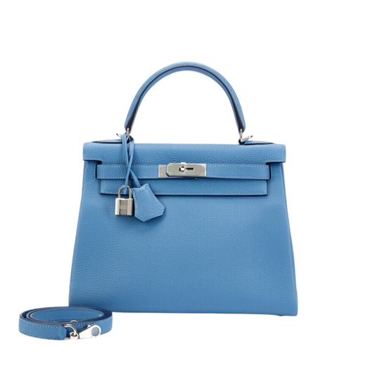 Hermes Kelly 28 Bleu Azur Togo Leather