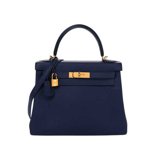 Hermes Kelly 28 Bleu Encre Togo Leather
