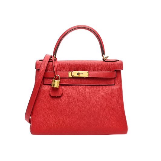 Hermes Kelly 28 Rouge Casaque Togo Leather