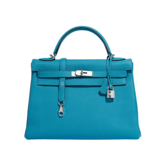 Hermes Kelly 32 Bleu Izmir Togo Leather