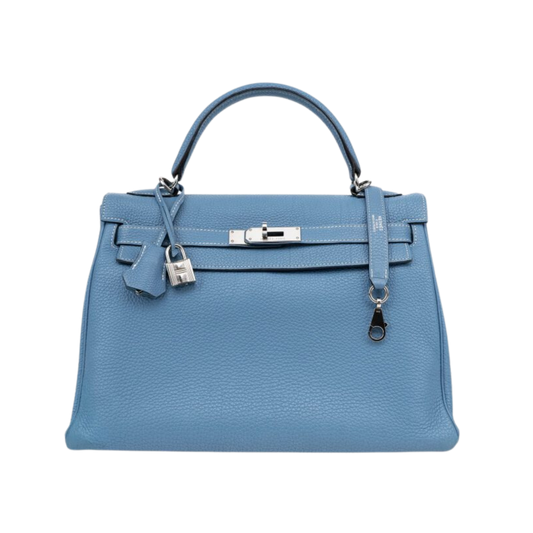 Hermes Kelly 32 Bleu Jean Togo Leather