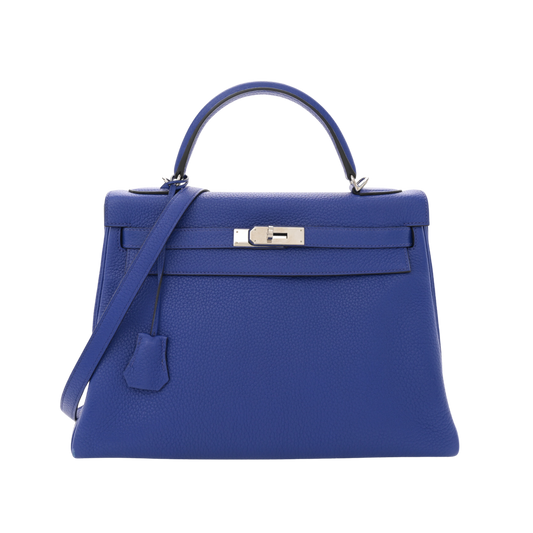 Hermes Kelly 32 Bleu Electrique Togo Leather