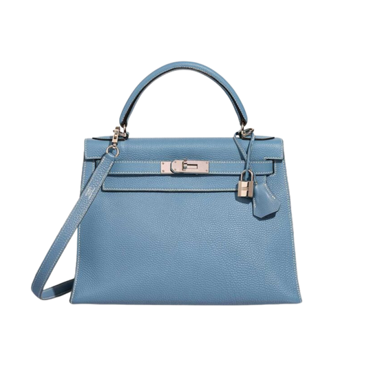Hermes Kelly 28 Bleu Jean Togo Leather