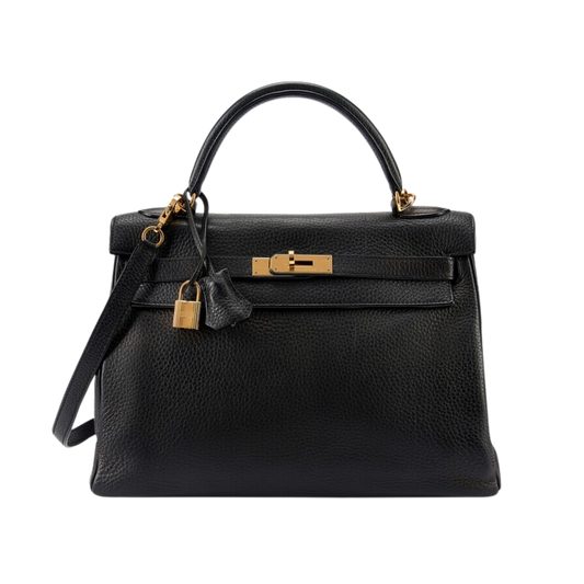 Hermes Kelly 32 Noir Clemence Leather