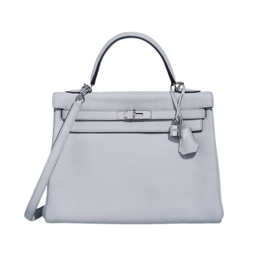 Hermes Kelly 32 Bleu Pale Clemence Leather