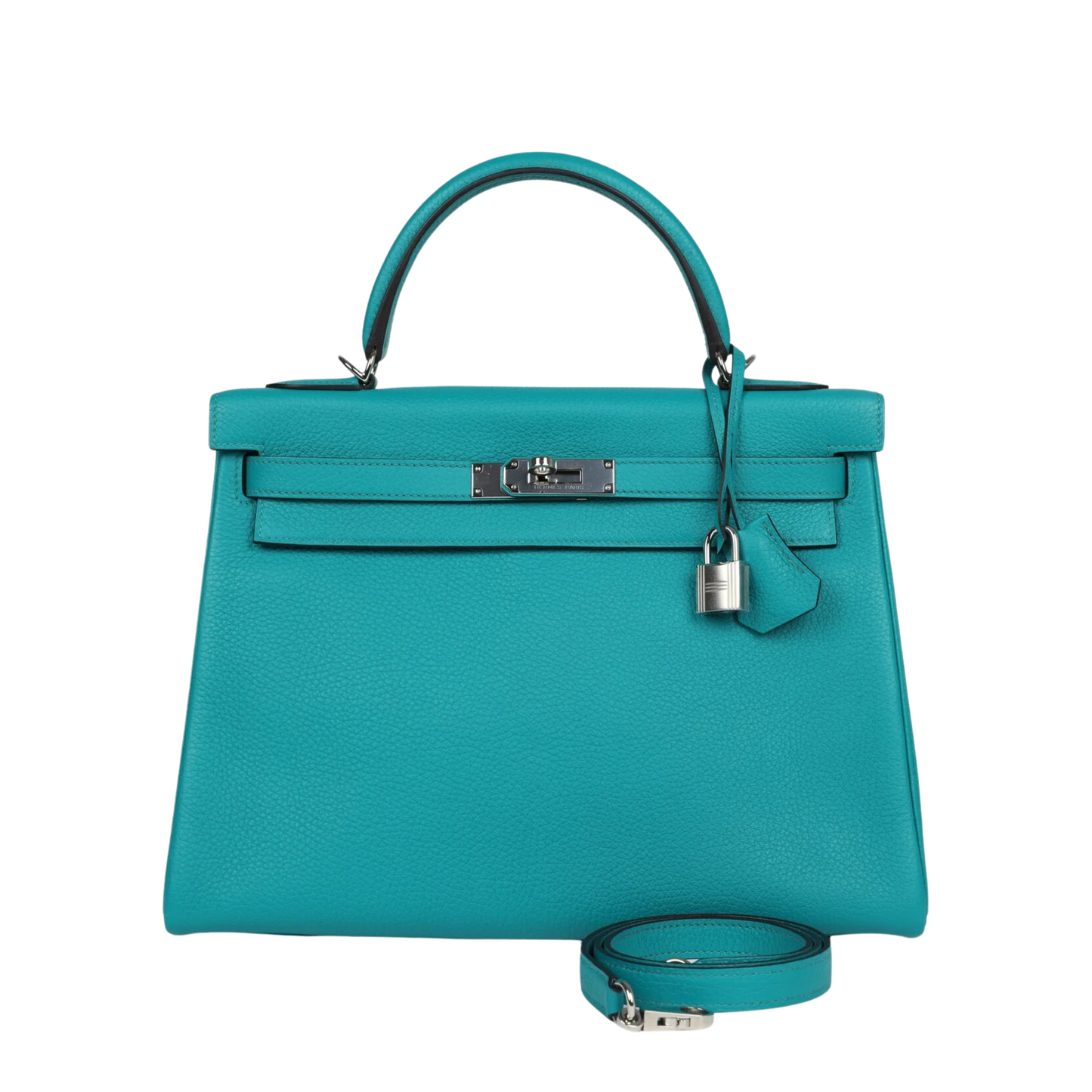 Hermes Kelly 32 Bleu Paon Clemence Leather