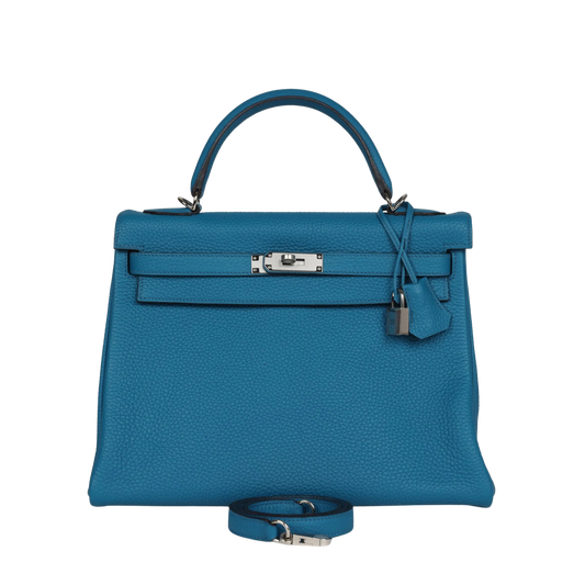 Hermes Kelly 32 Cobalt Clemence Leather