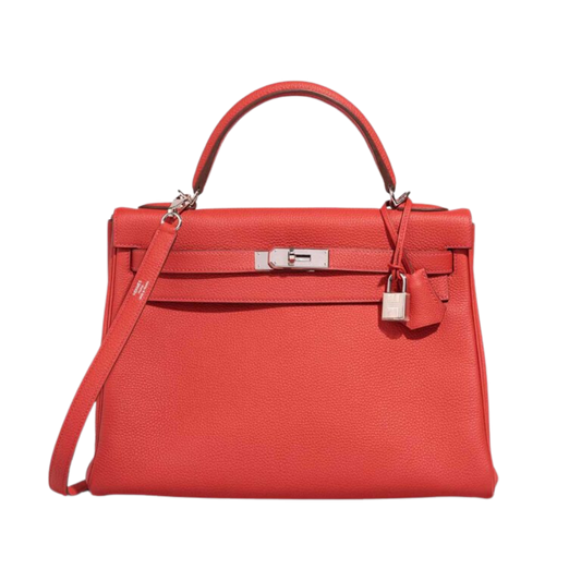 Hermes Kelly 32 Rouge Tomate Clemence Leather