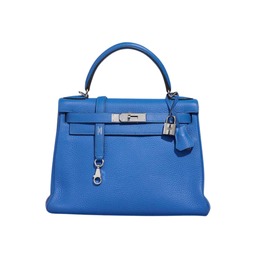 Hermes Kelly 28 Bleu Mykonos Togo Leather