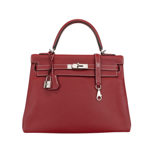 Hermes Kelly 32 Rouge Grenat Clemence Leather