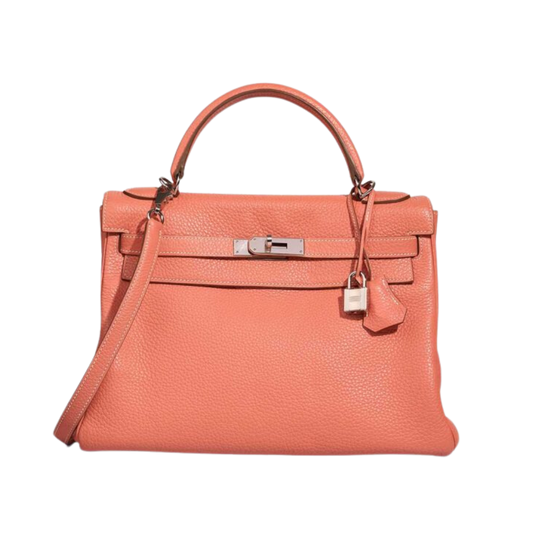 Hermes Kelly 32 Rose Tea Clemence Leather