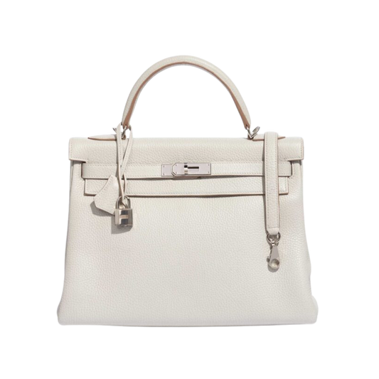 Hermes Kelly 32 Gris Perle Clemence Leather