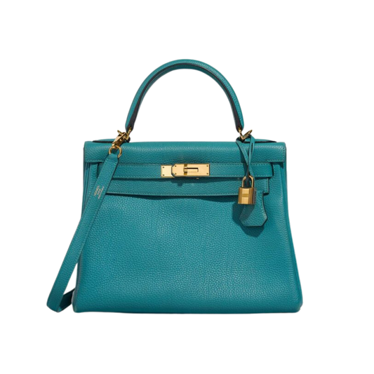 Hermes Kelly 28 Bleu Paon Togo Leather