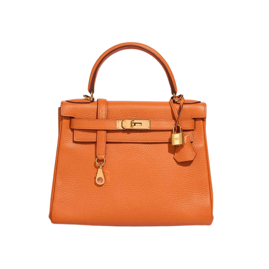 Hermes Kelly 28 Orange H Clemence Leather