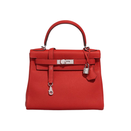 Hermes Kelly 28 Rouge Vermillon Clemence Leather