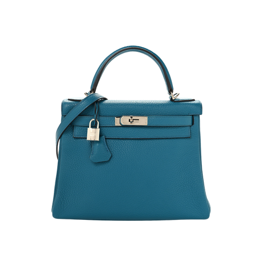 Hermes Kelly 28 Bleu Izmir Clemence Leather