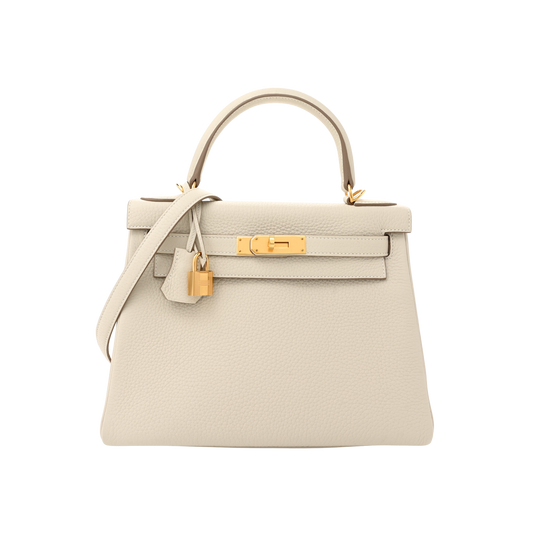 Hermes Kelly 28 Craie Clemence Leather