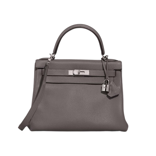 Hermes Kelly 28 Gris Meyer Clemence Leather