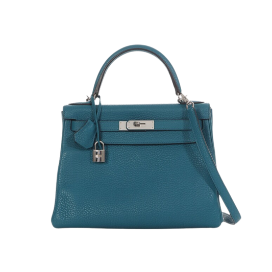 Hermes Kelly 28 Bleu Izmir Clemence Leather