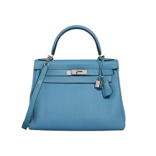 Hermes Kelly 28 Turquoise Clemence Leather