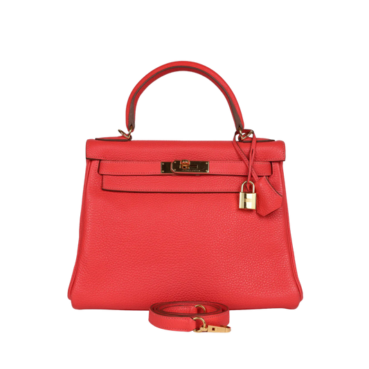 Hermes Kelly 28 Rose Jaipur Clemence Leather