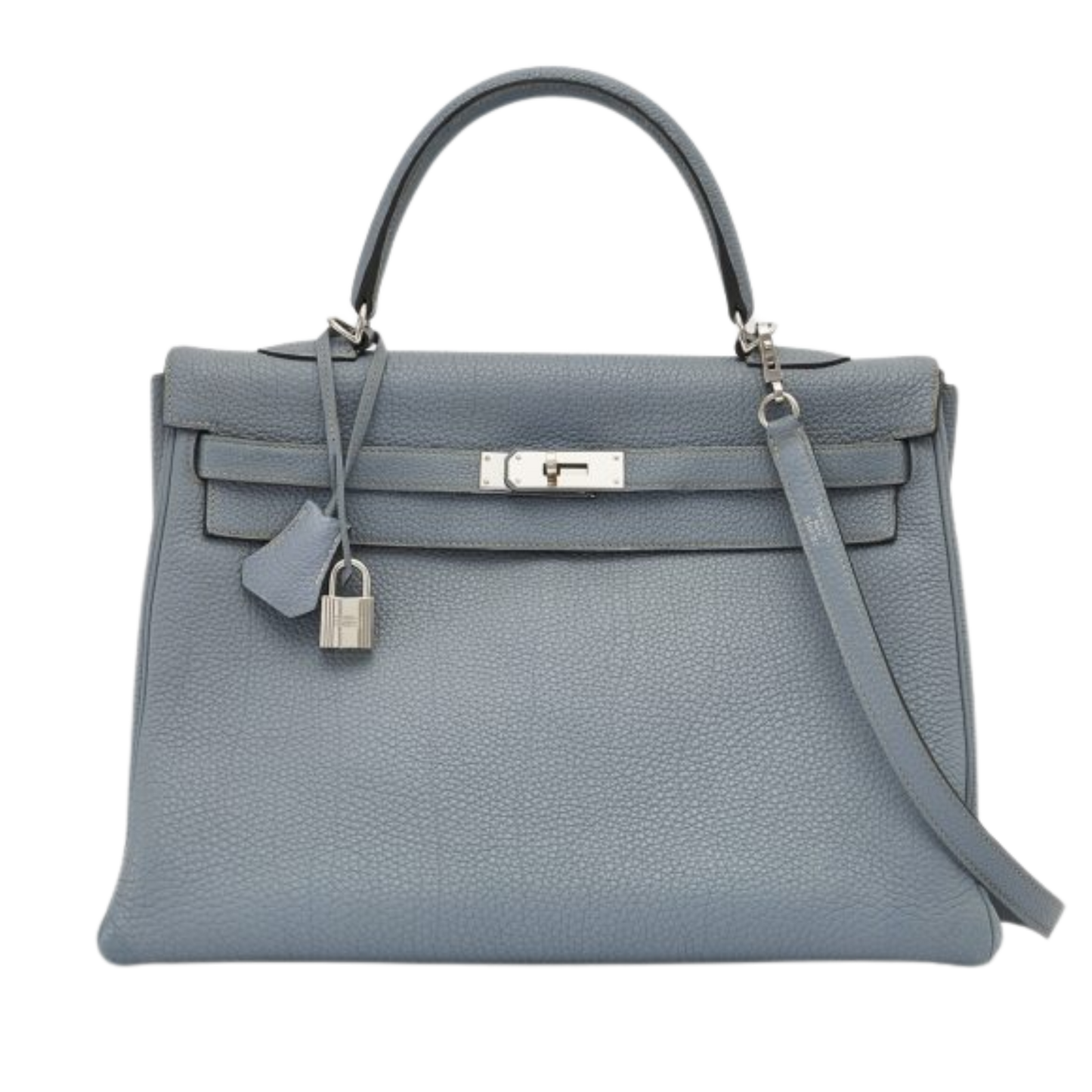 Hermes Kelly 35 Bleu Lin Clemence Leather