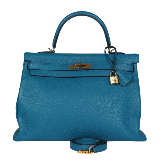 Hermes Kelly 35 Cobalt Clemence Leather