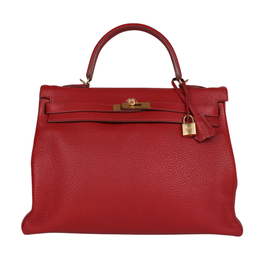 Hermes Kelly 35 Rouge Garance Clemence Leather
