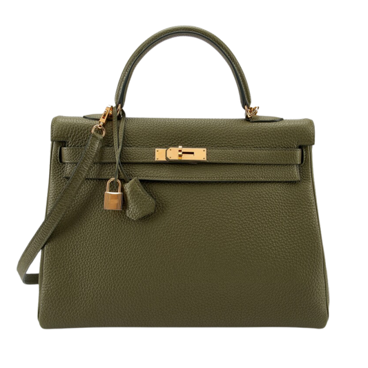 Hermes Kelly 35 Vert Veronese Clemence Leather
