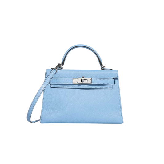 Hermes Kelly 20 Bleu Celeste Chevre Mysore Leather