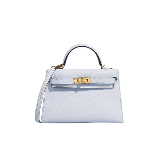 Hermes Kelly 20 Bleu Brume Chevre Mysore Leather