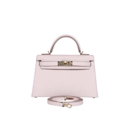 Hermes Kelly 20 Mauve Pale Chevre Mysore Leather