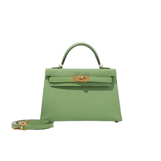 Hermes Kelly 20 Vert Criquet Chevre Mysore Leather