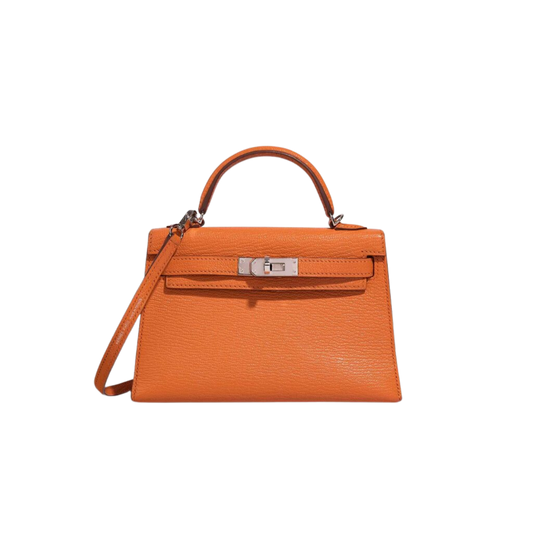 Hermes Kelly 20 Orange Chevre Mysore Leather