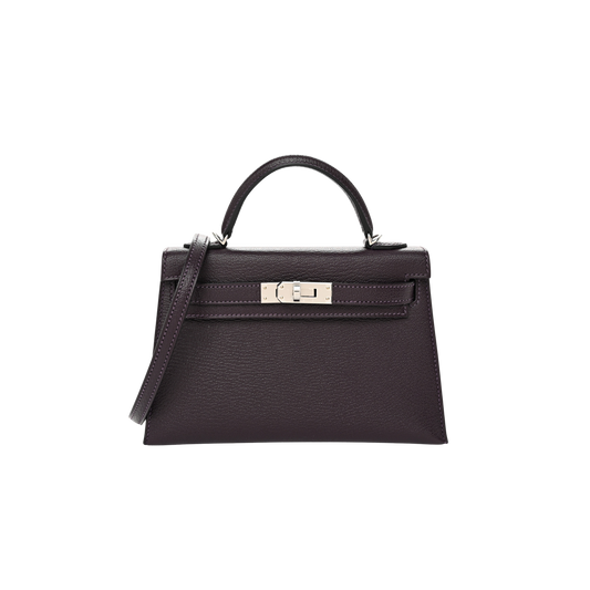 Hermes Kelly 20 Raisin Chevre Mysore Leather