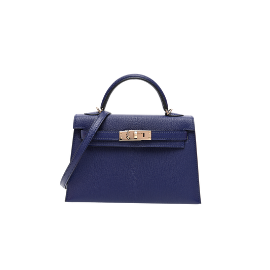 Hermes Kelly 20 Bleu Encre Chevre Mysore Leather