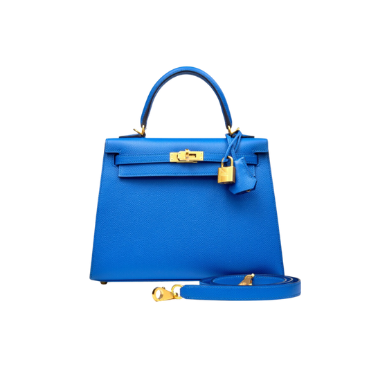 Hermes Kelly 25 Bleu France Epsom Leather
