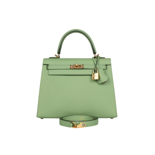 Hermes Kelly 25 Vert Criquet Epsom Leather