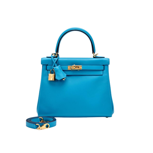 Hermes Kelly 25 Bleu Frida Swift Leather
