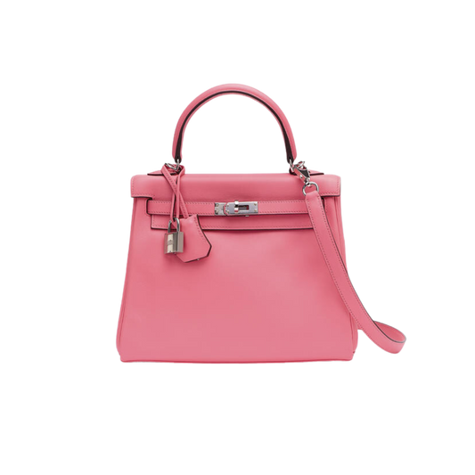 Hermes Kelly 25 Rose Azalee Swift Leather