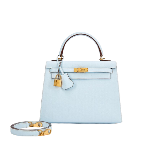 Hermes Kelly 25 Bleu Brume Epsom Leather