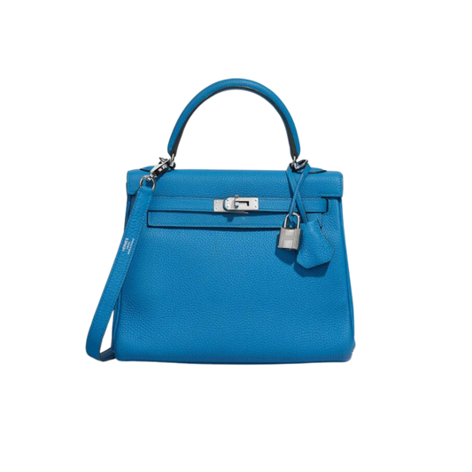 Hermes Kelly 25 Bleu Zanzibar Togo Leather