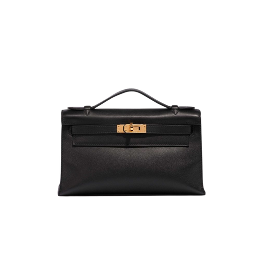 Hermes Kelly Pochette Noir Swift Leather